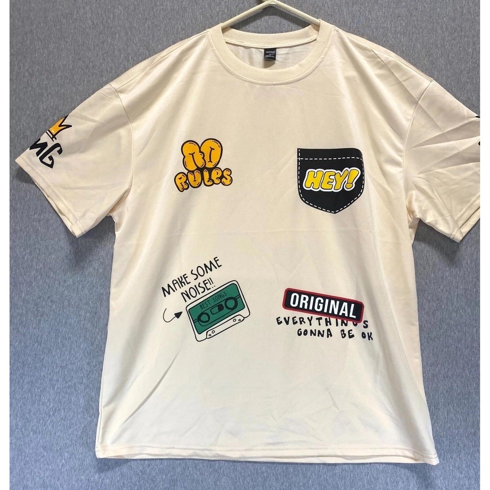 Manfinity T Shirt Mens Large Cream Typographic Placement Print Casual Streetwear